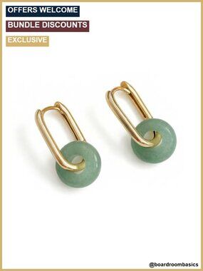 Green Jade Hoop Earrings 18K Gold Plated Stainless Steel Handmade